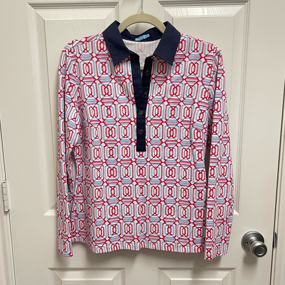 J. McLaughlin Geometric Pattern Longsleeve Top - Picture 1 of 10
